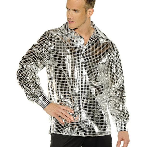 Unisex Men's 70's Style Disco Shirt Metallic Shiny Festival Fancy Dress Costume